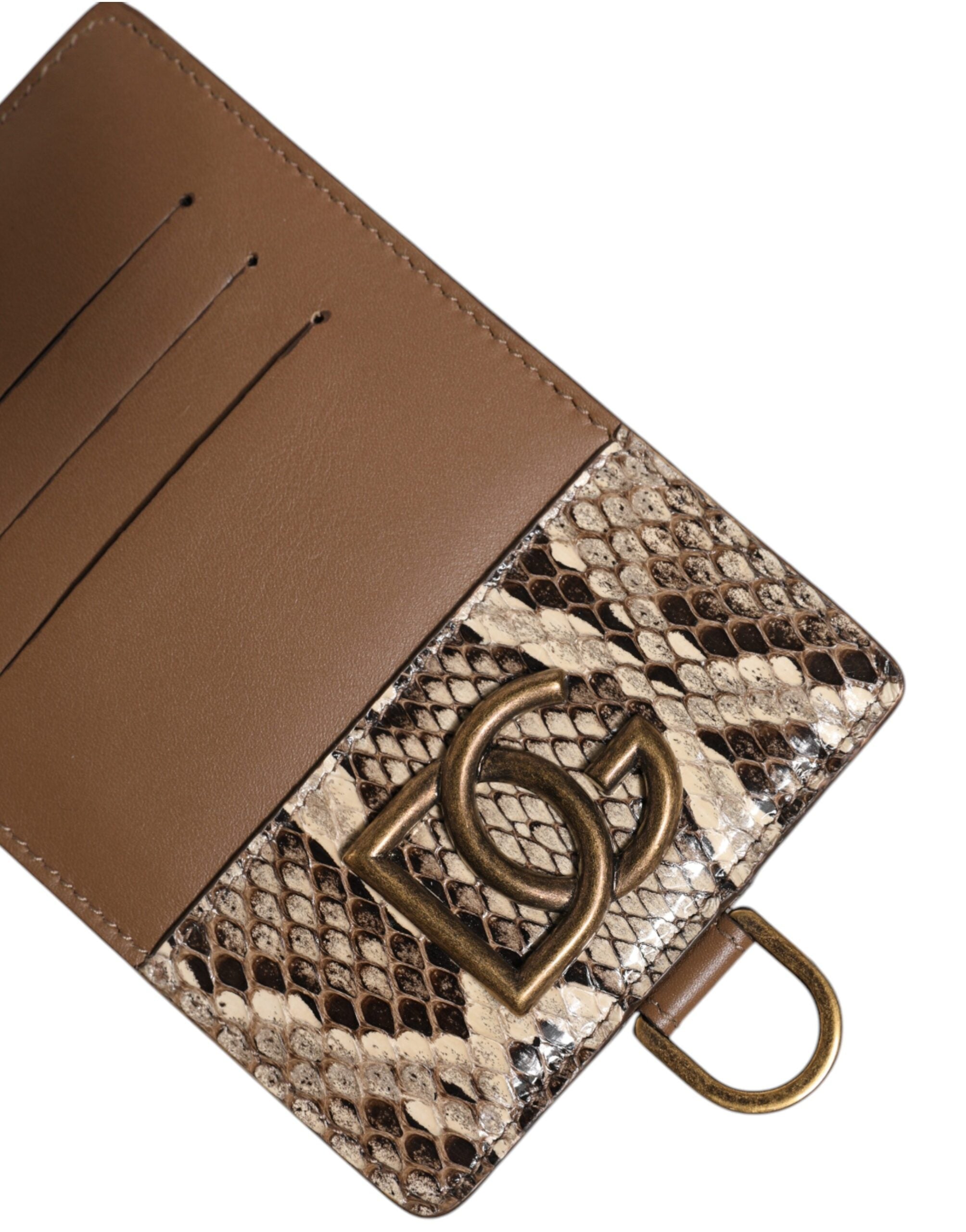 Porte-cartes en cuir exotique marron Dolce &amp; Gabbana avec logo DG
