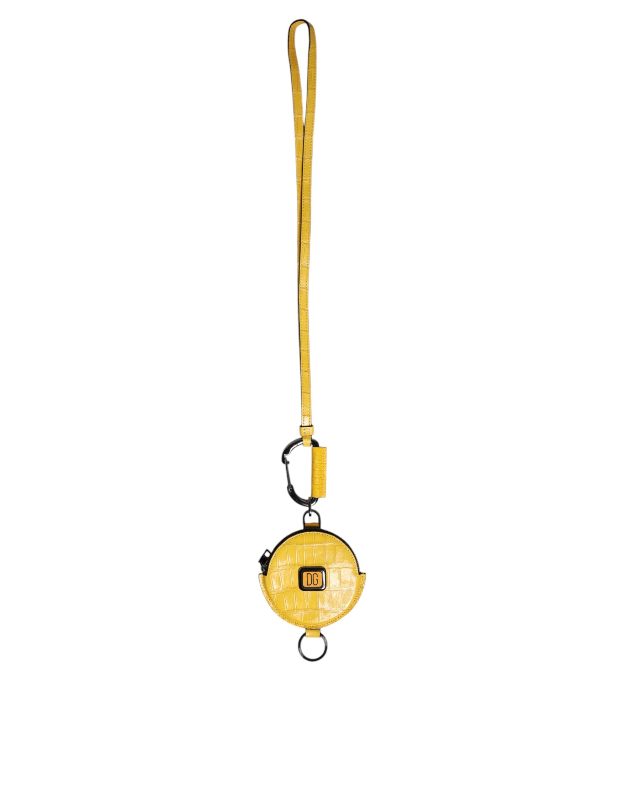 Portefeuille à cordon rond en cuir jaune Dolce &amp; Gabbana avec logo DG