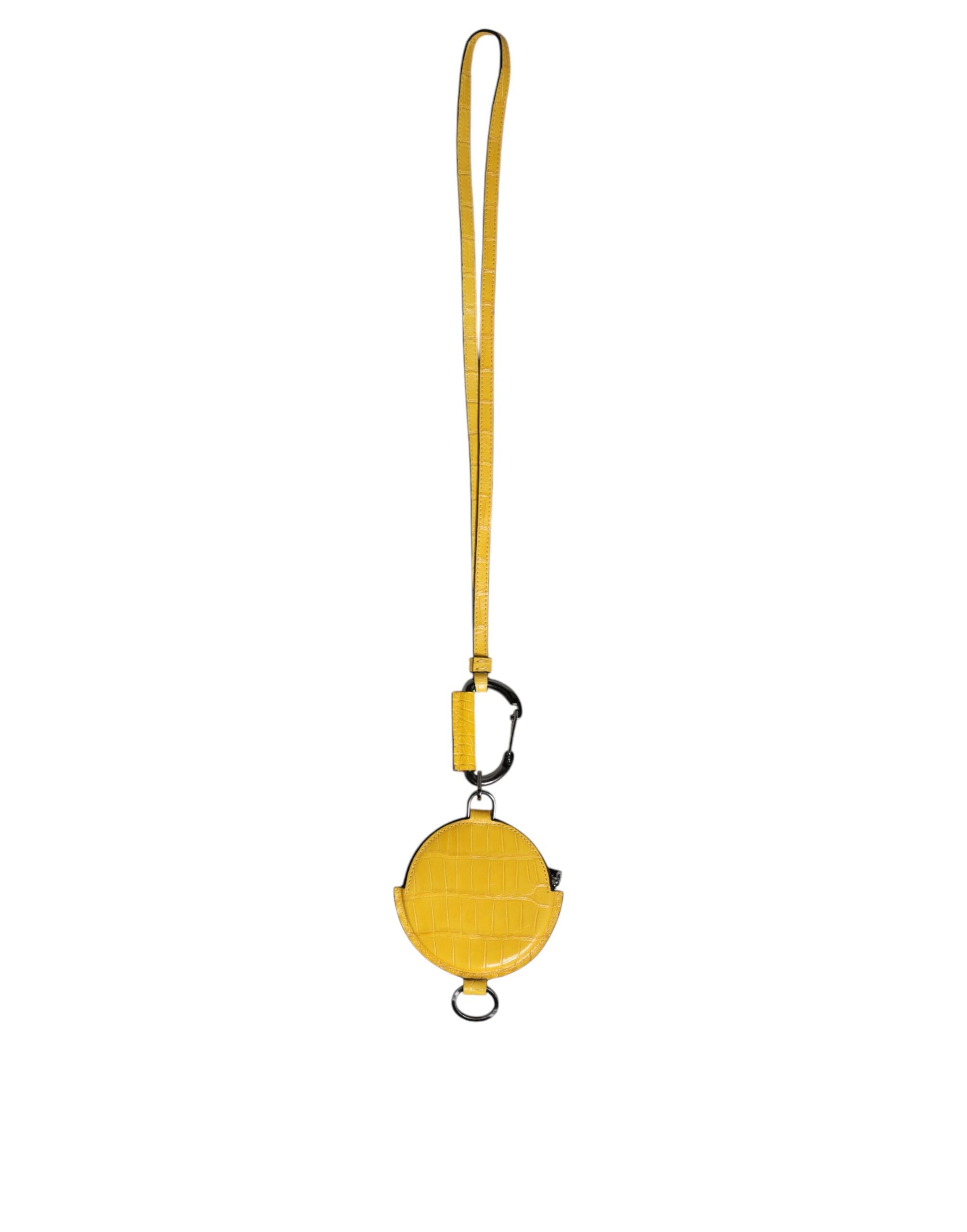 Portefeuille à cordon rond en cuir jaune Dolce &amp; Gabbana avec logo DG