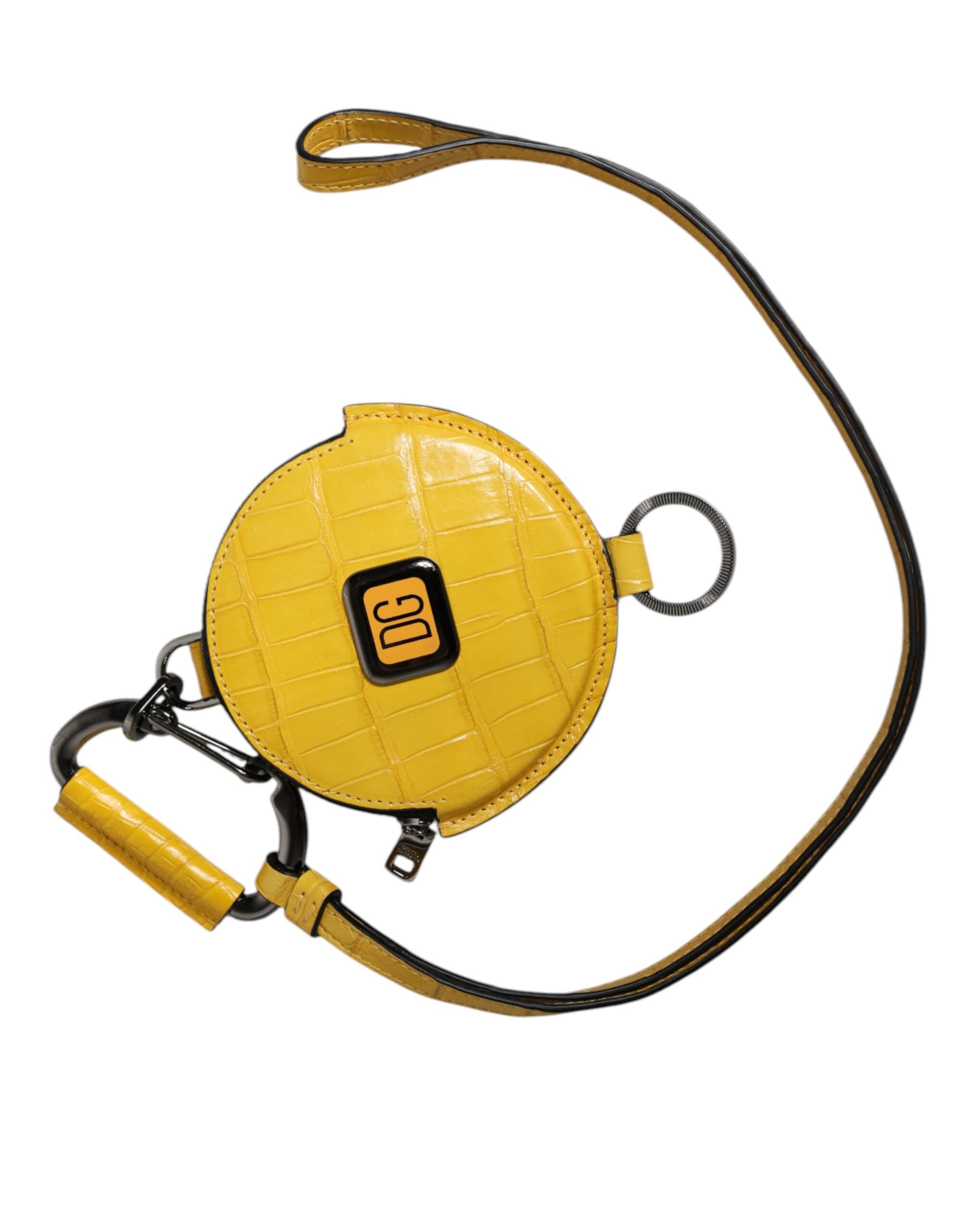 Portefeuille à cordon rond en cuir jaune Dolce &amp; Gabbana avec logo DG