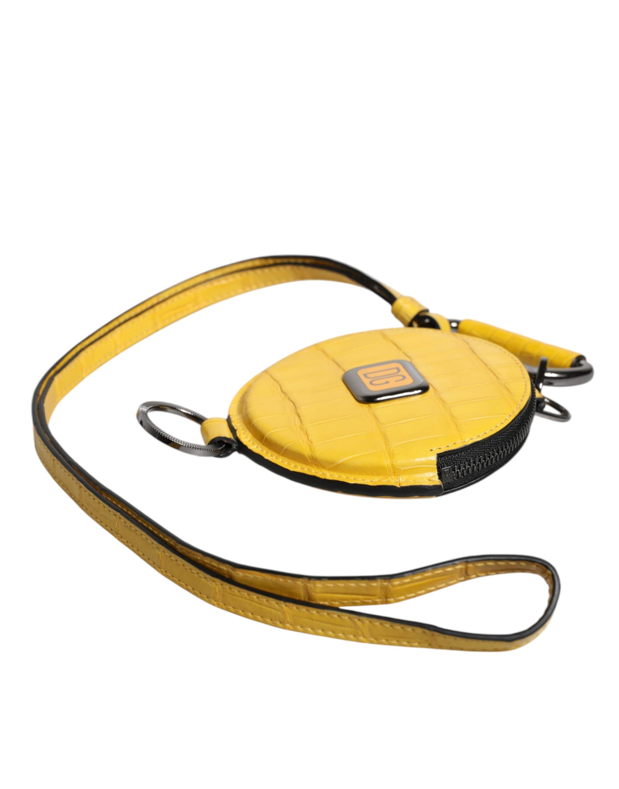Portefeuille à cordon rond en cuir jaune Dolce &amp; Gabbana avec logo DG