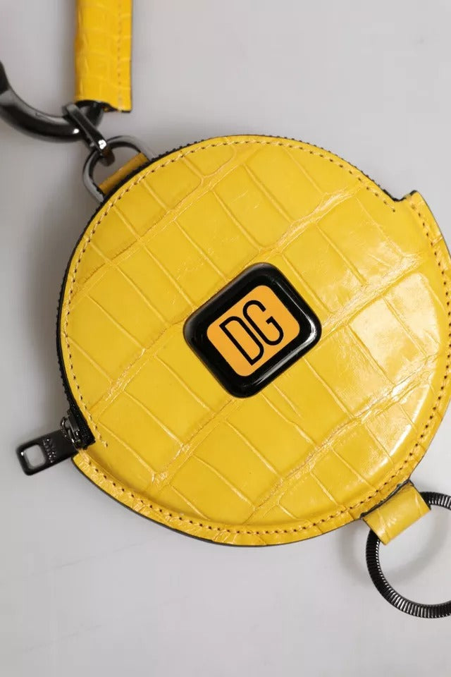 Portefeuille à cordon rond en cuir jaune Dolce &amp; Gabbana avec logo DG