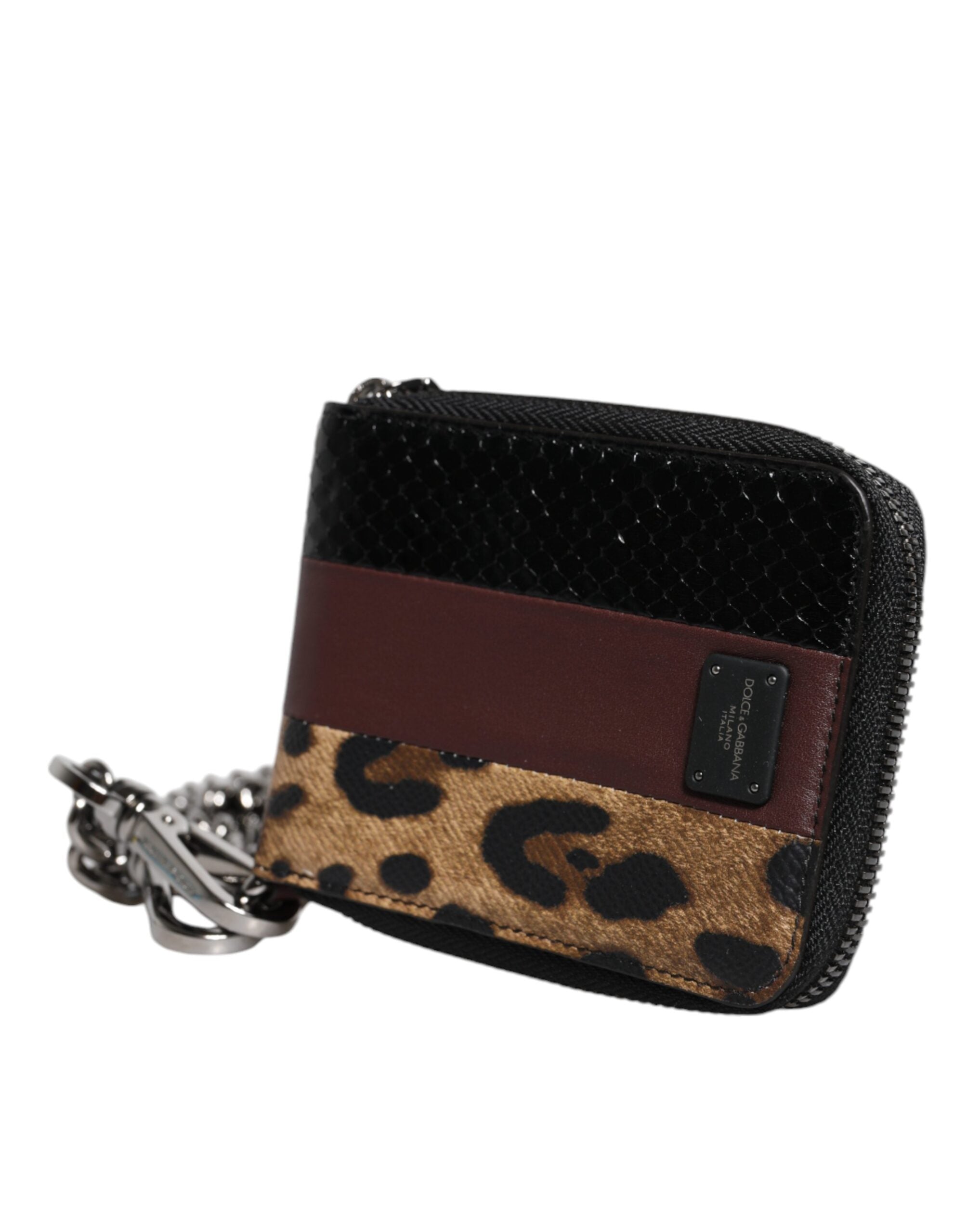 Portefeuille porte-cartes à deux volets Dolce &amp; Gabbana en cuir léopard multicolore DG