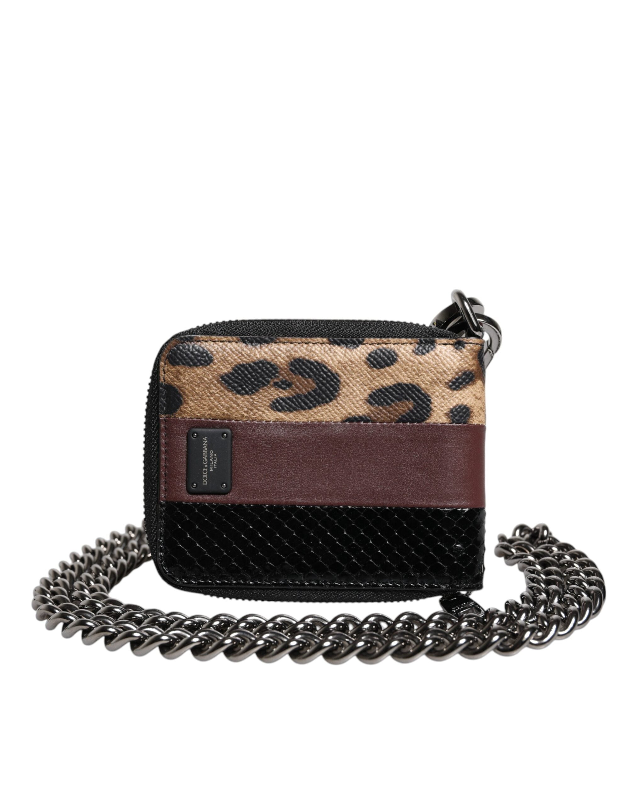 Portefeuille porte-cartes à deux volets Dolce &amp; Gabbana en cuir léopard multicolore DG