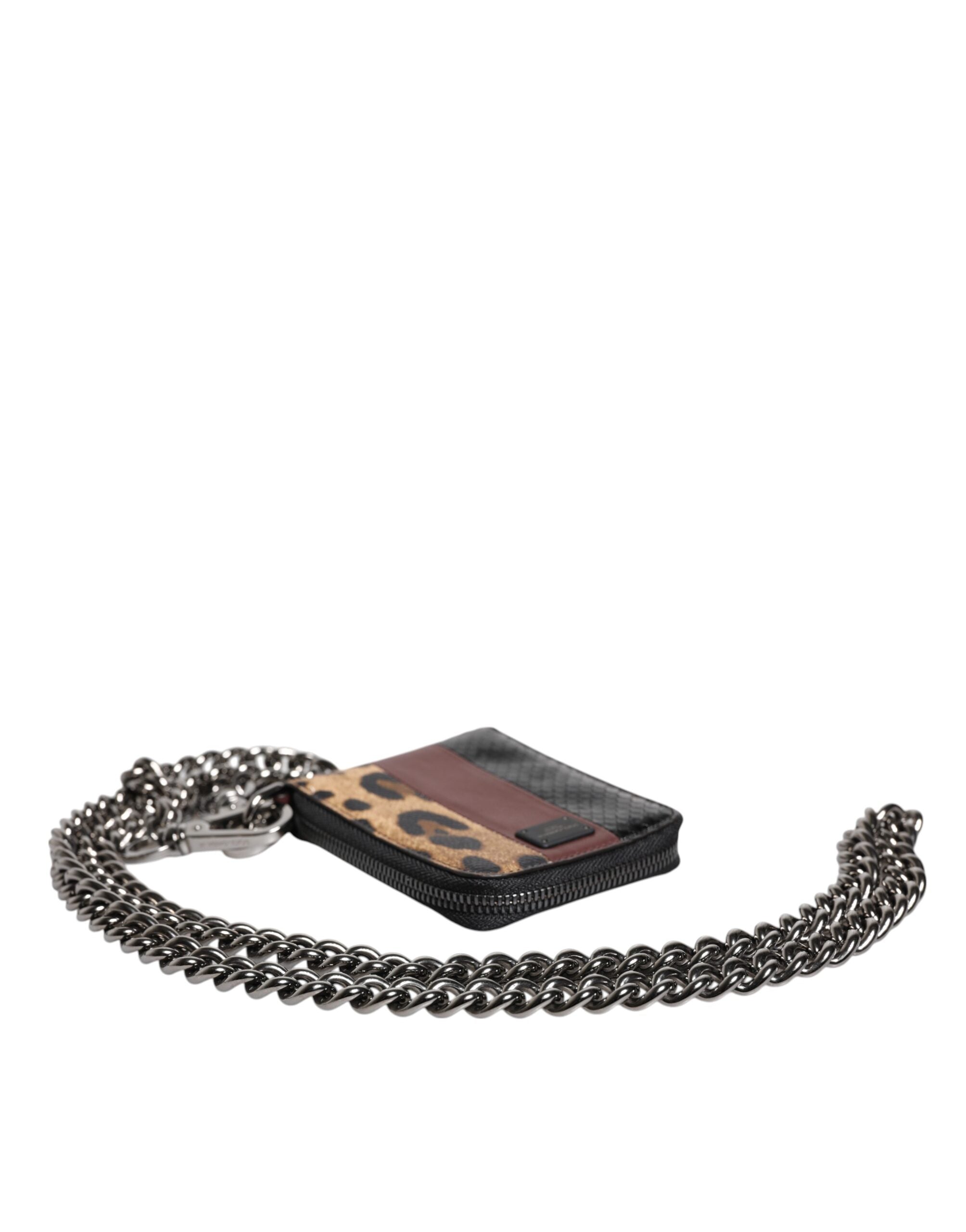 Portefeuille porte-cartes à deux volets Dolce &amp; Gabbana en cuir léopard multicolore DG