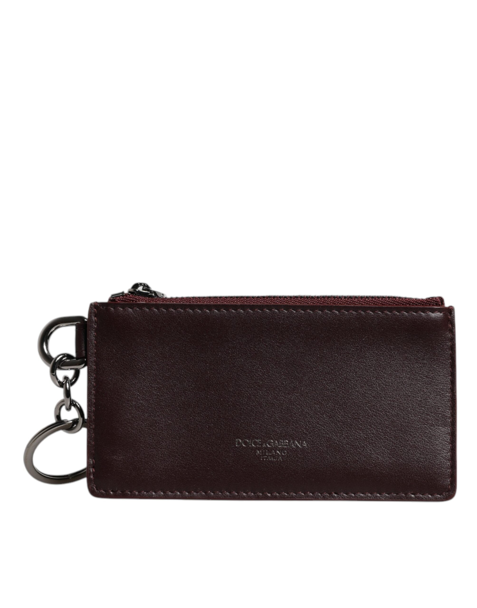 Portefeuille porte-cartes Dolce &amp; Gabbana en cuir de veau marron avec logo DG