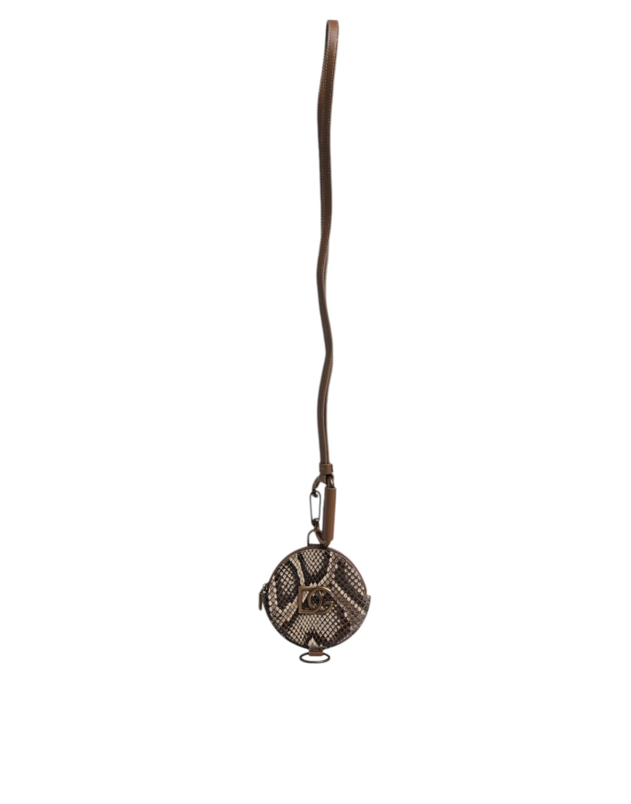 Portefeuille rond en cuir marron Dolce &amp; Gabbana avec logo DG et cordon