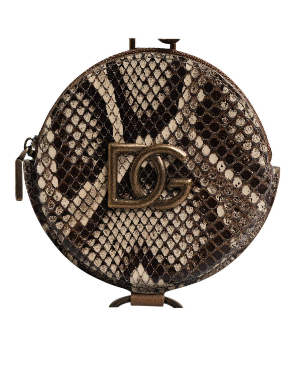 Portefeuille rond en cuir marron Dolce &amp; Gabbana avec logo DG et cordon
