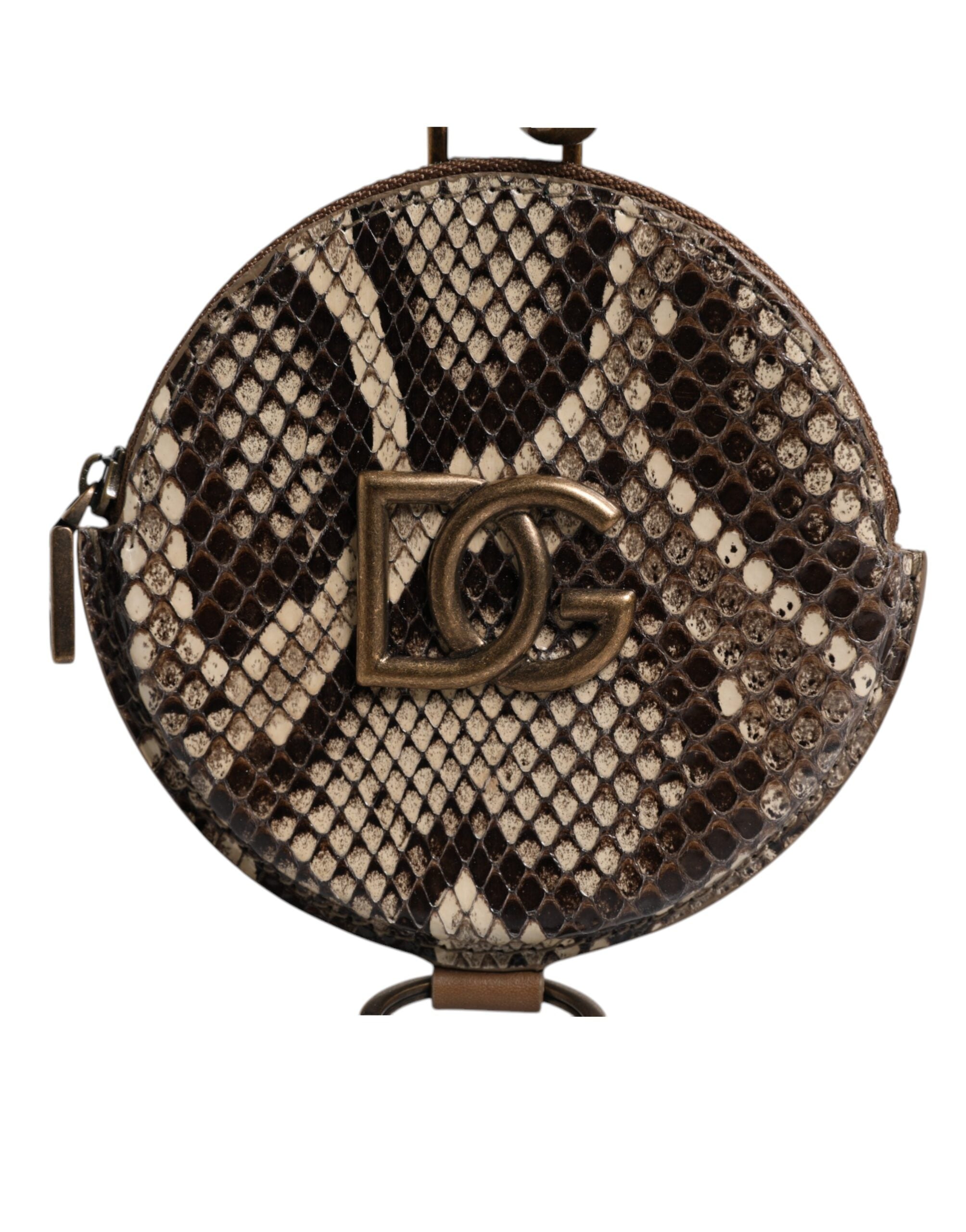 Portefeuille rond en cuir marron Dolce &amp; Gabbana avec logo DG et cordon