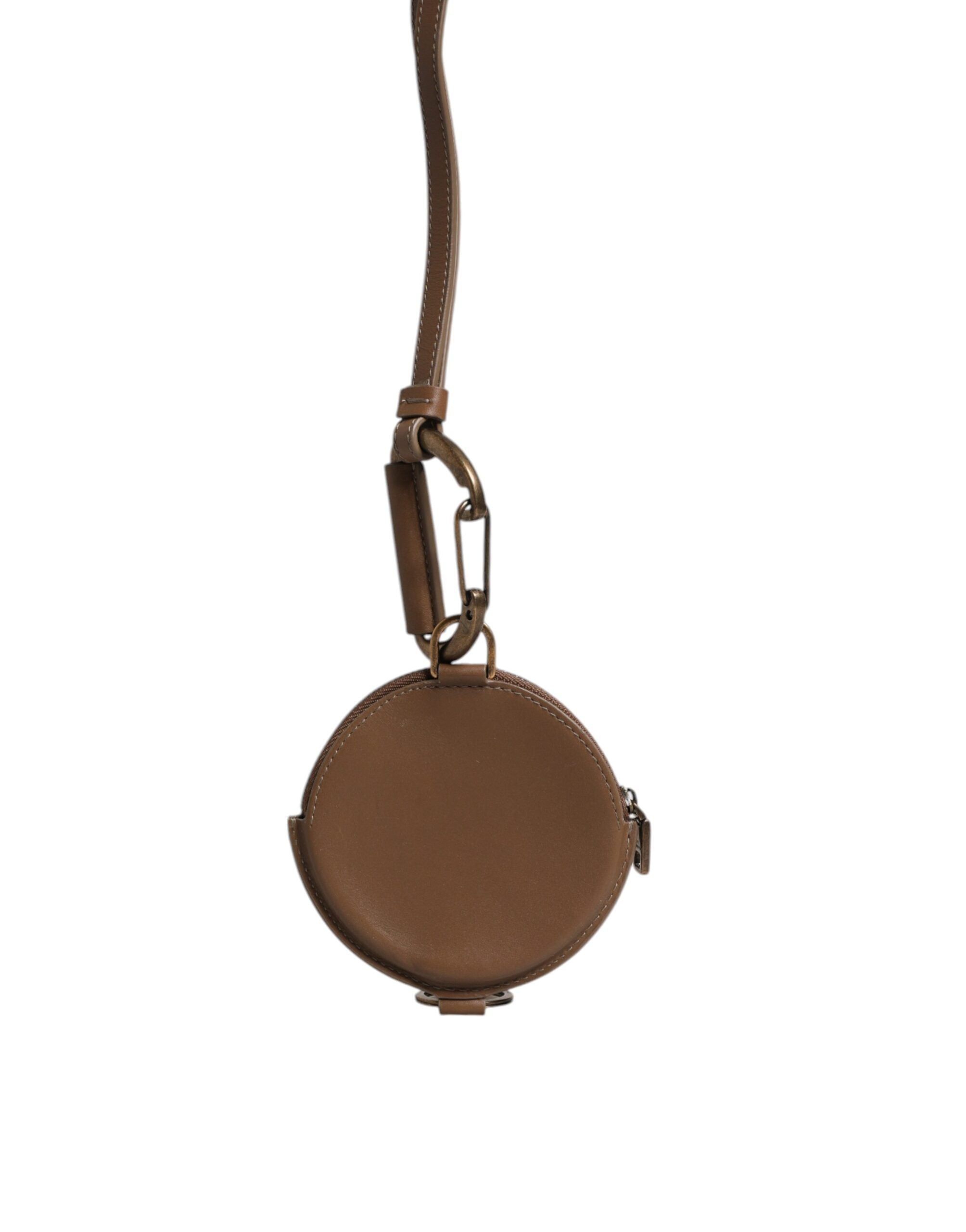 Portefeuille rond en cuir marron Dolce &amp; Gabbana avec logo DG et cordon