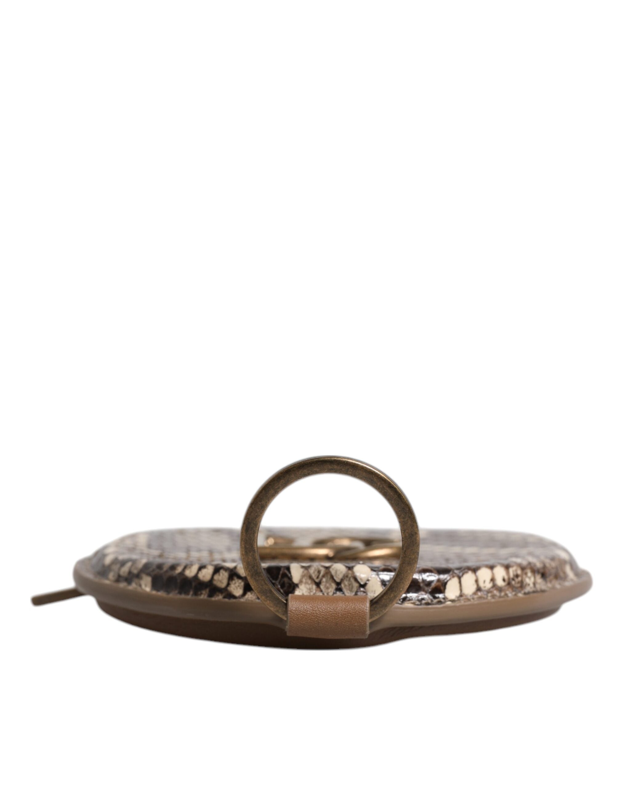 Portefeuille rond en cuir marron Dolce &amp; Gabbana avec logo DG et cordon