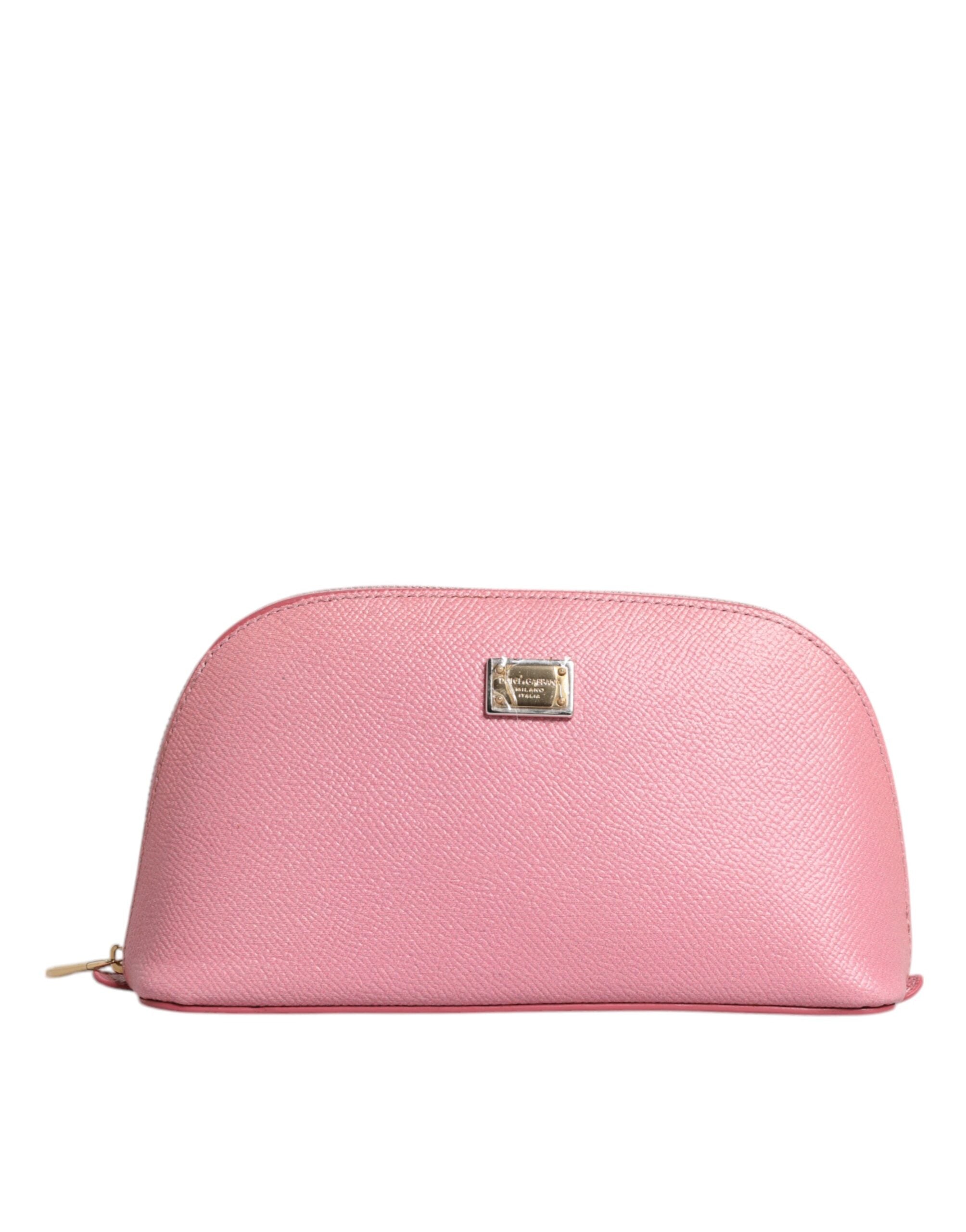Portefeuille à fermeture éclair en cuir rose Dolce &amp; Gabbana avec logo DG