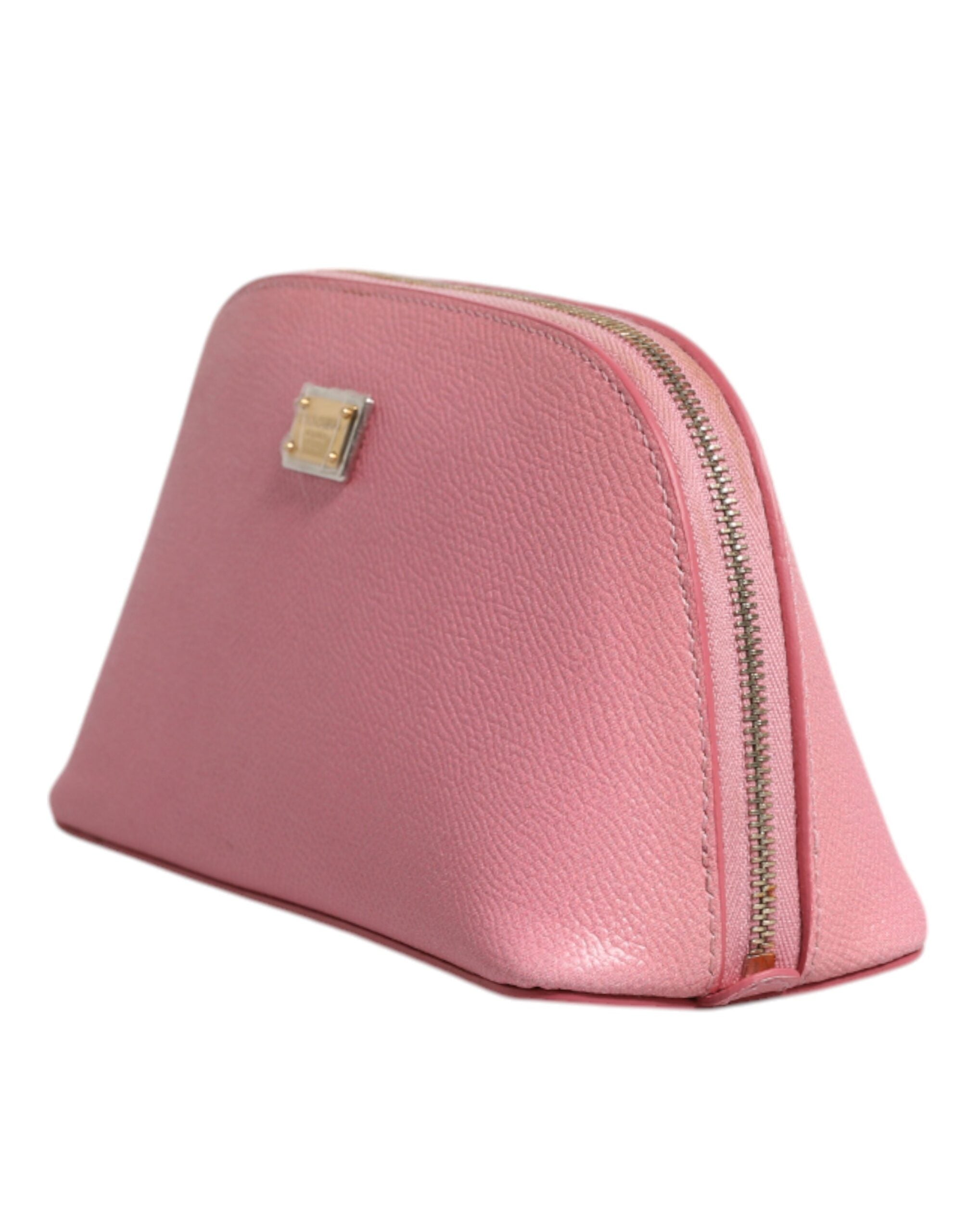 Portefeuille à fermeture éclair en cuir rose Dolce &amp; Gabbana avec logo DG