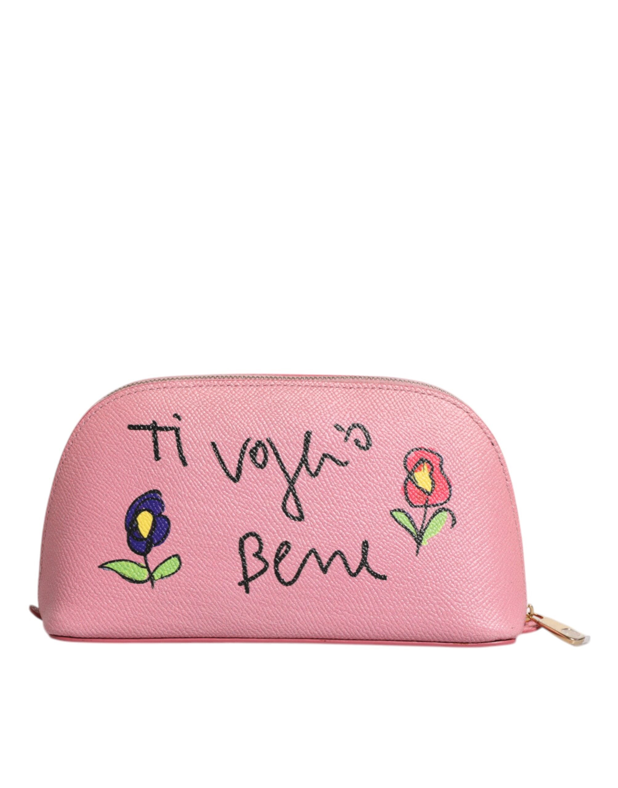 Portefeuille à fermeture éclair en cuir rose Dolce &amp; Gabbana avec logo DG