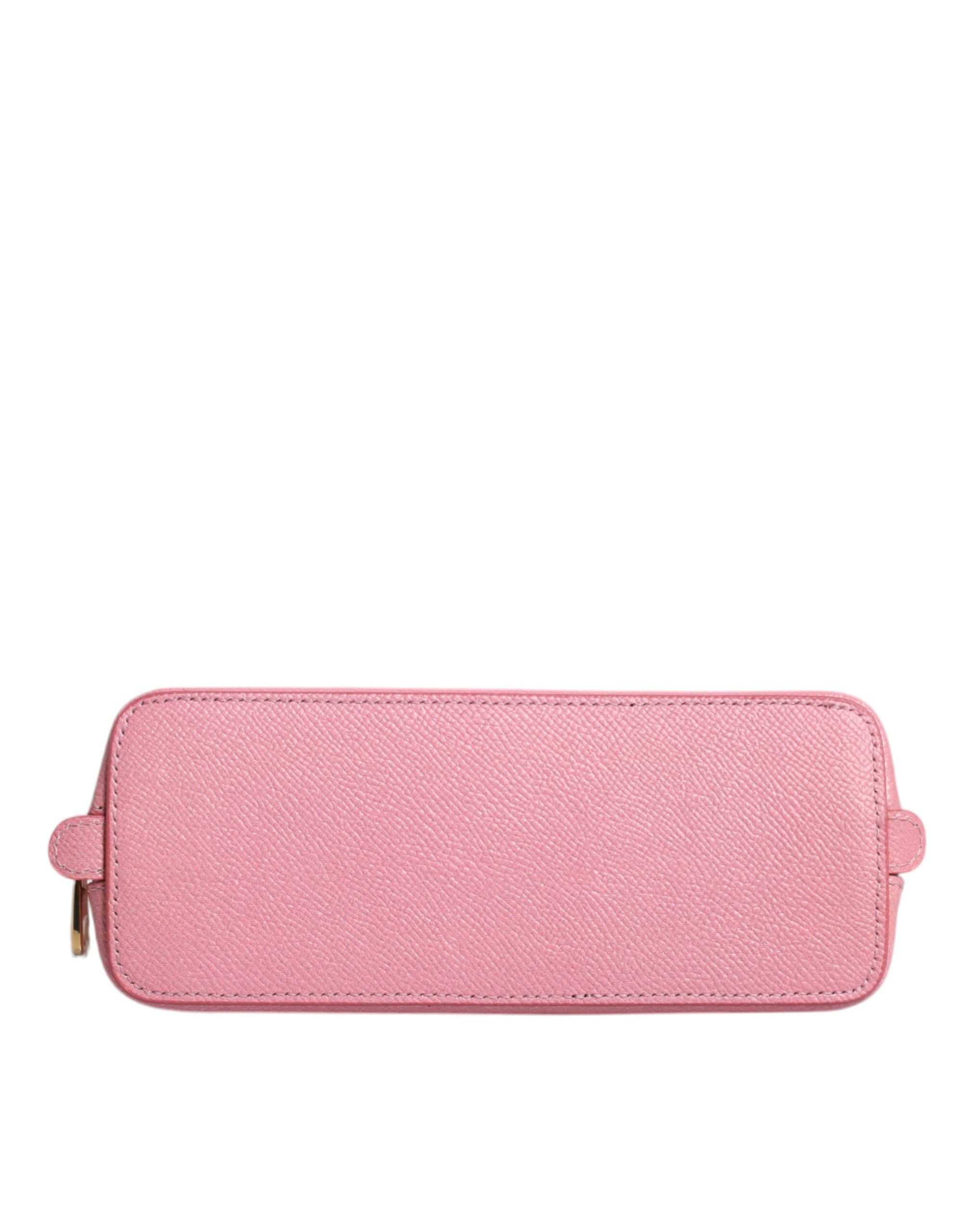 Portefeuille à fermeture éclair en cuir rose Dolce &amp; Gabbana avec logo DG