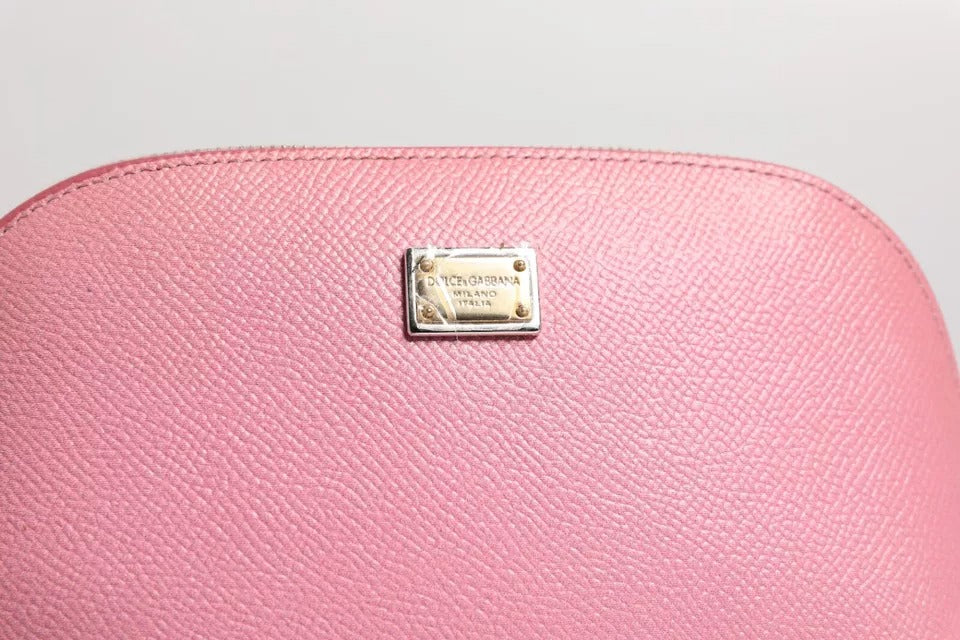 Portefeuille à fermeture éclair en cuir rose Dolce &amp; Gabbana avec logo DG