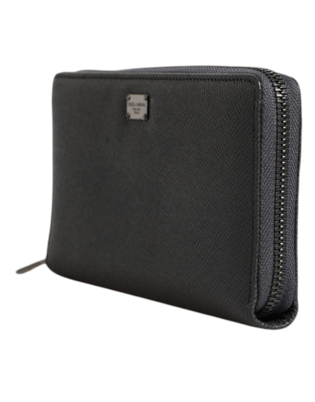 Portefeuille continental zippé Dolce &amp; Gabbana en cuir gris foncé avec logo DG