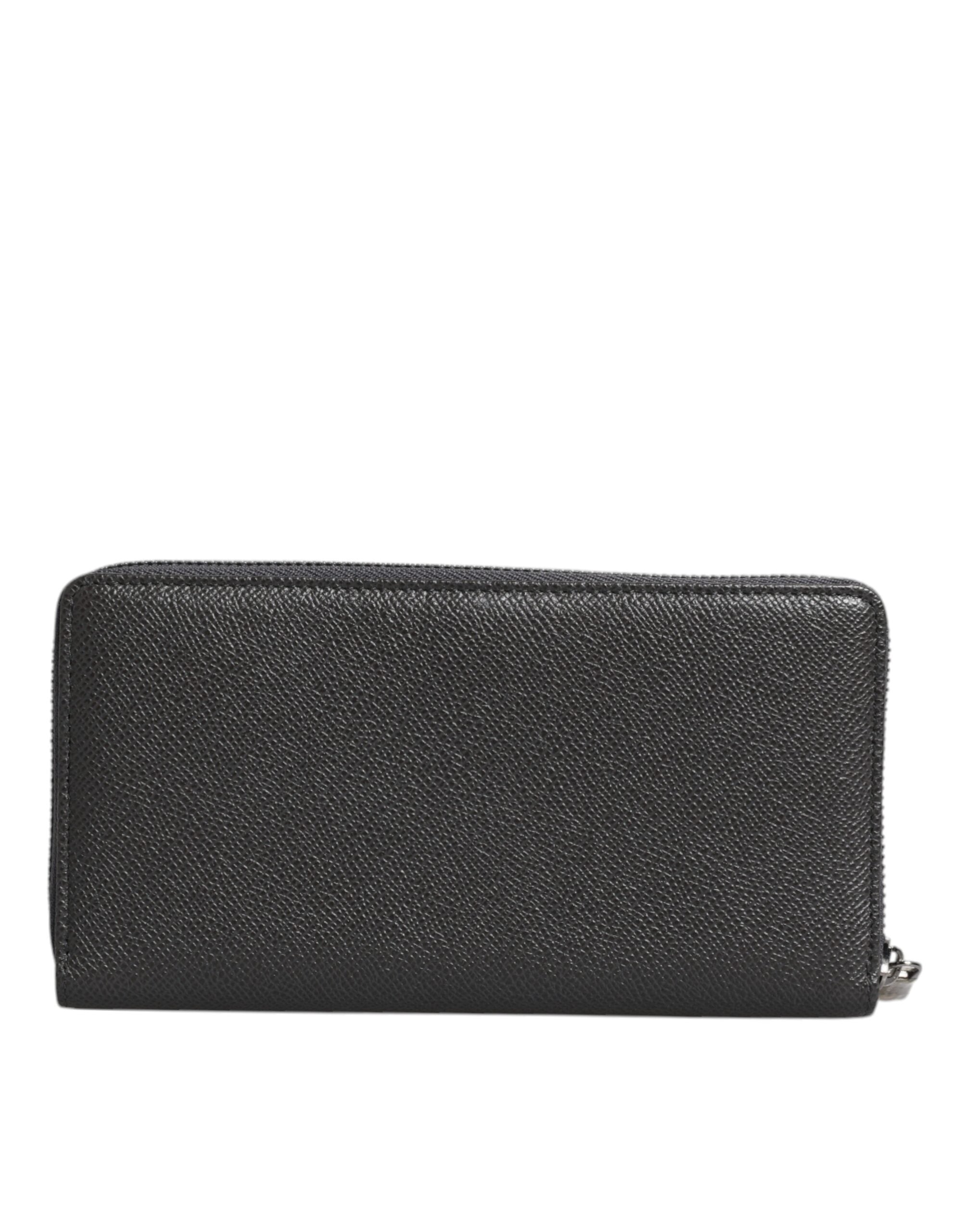 Portefeuille continental zippé Dolce &amp; Gabbana en cuir gris foncé avec logo DG