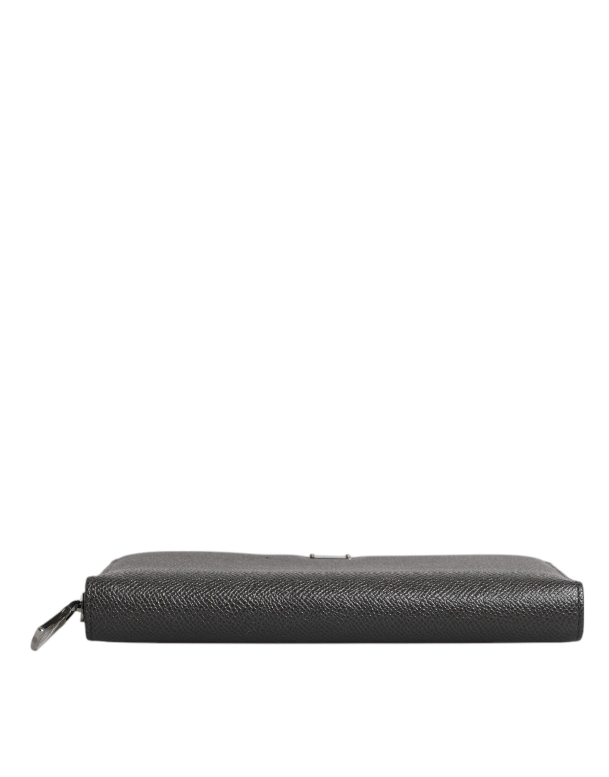 Portefeuille continental zippé Dolce &amp; Gabbana en cuir gris foncé avec logo DG