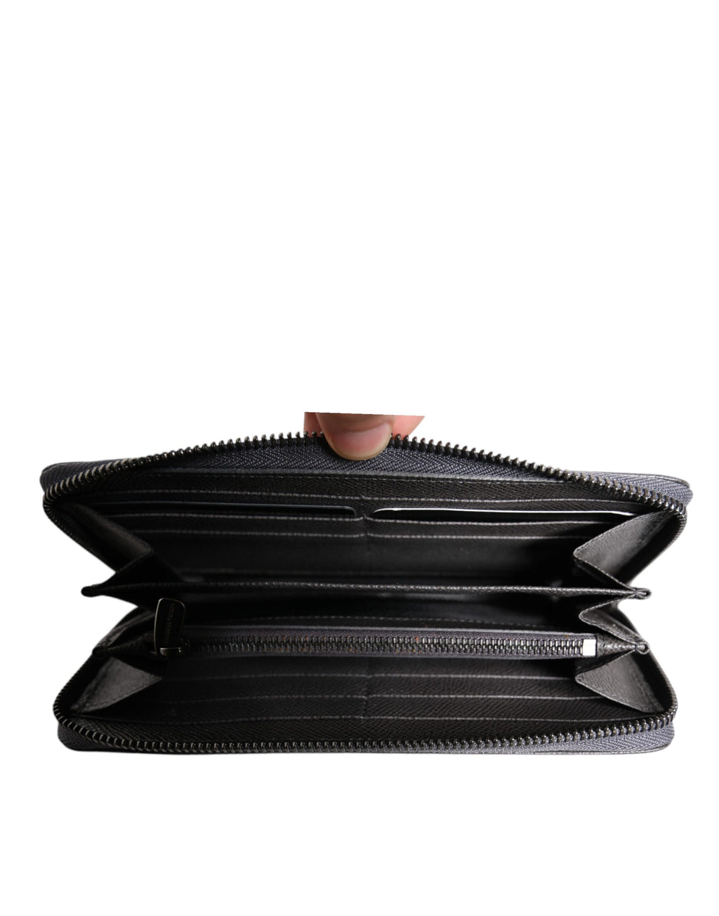 Portefeuille continental zippé Dolce &amp; Gabbana en cuir gris foncé avec logo DG
