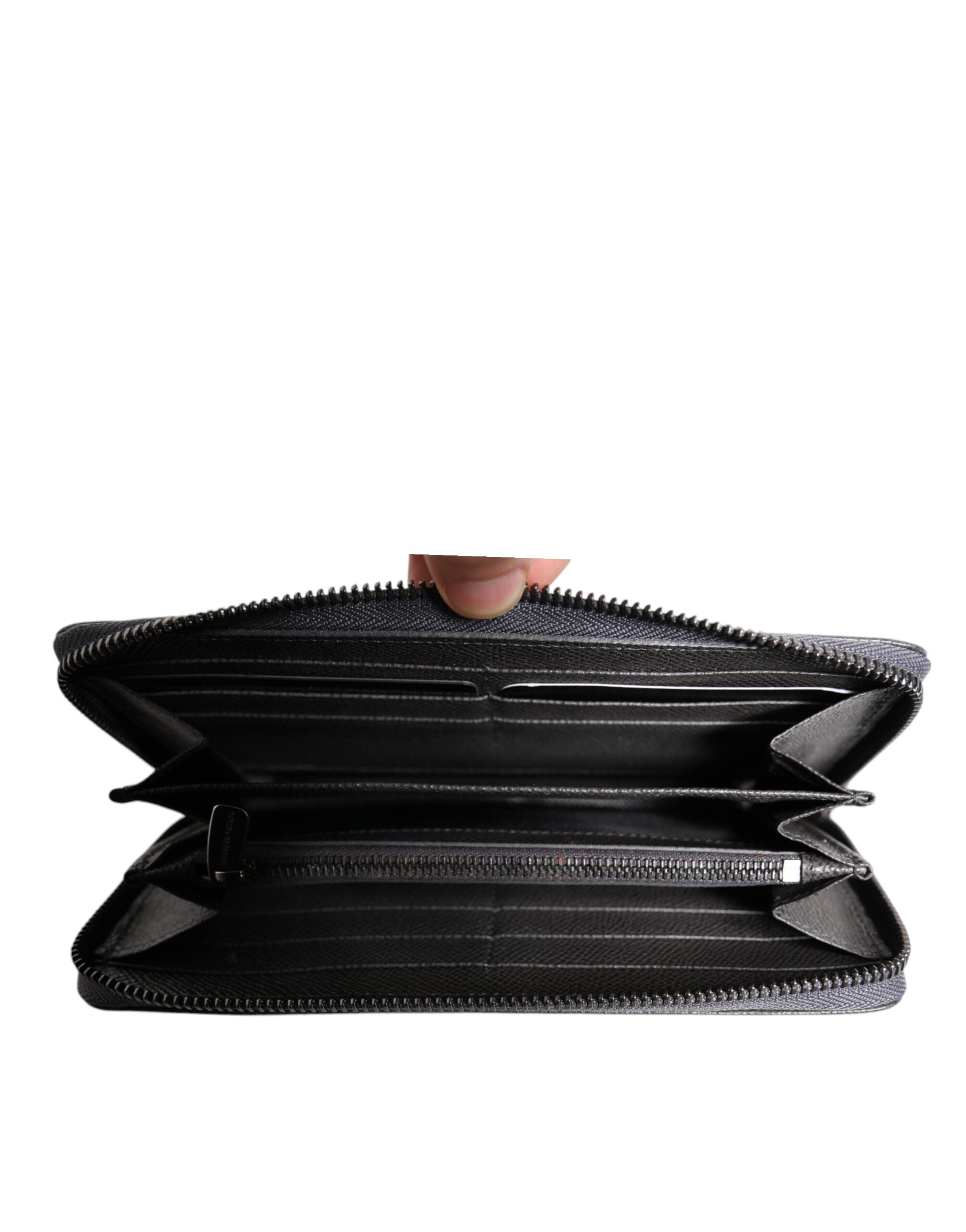 Portefeuille continental zippé Dolce &amp; Gabbana en cuir gris foncé avec logo DG