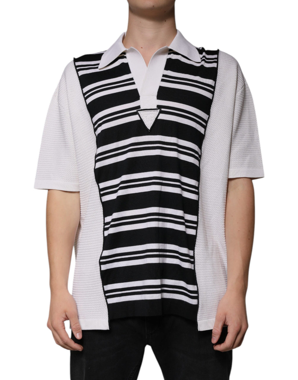 Polo à col et rayures noires et blanches Dolce &amp; Gabbana