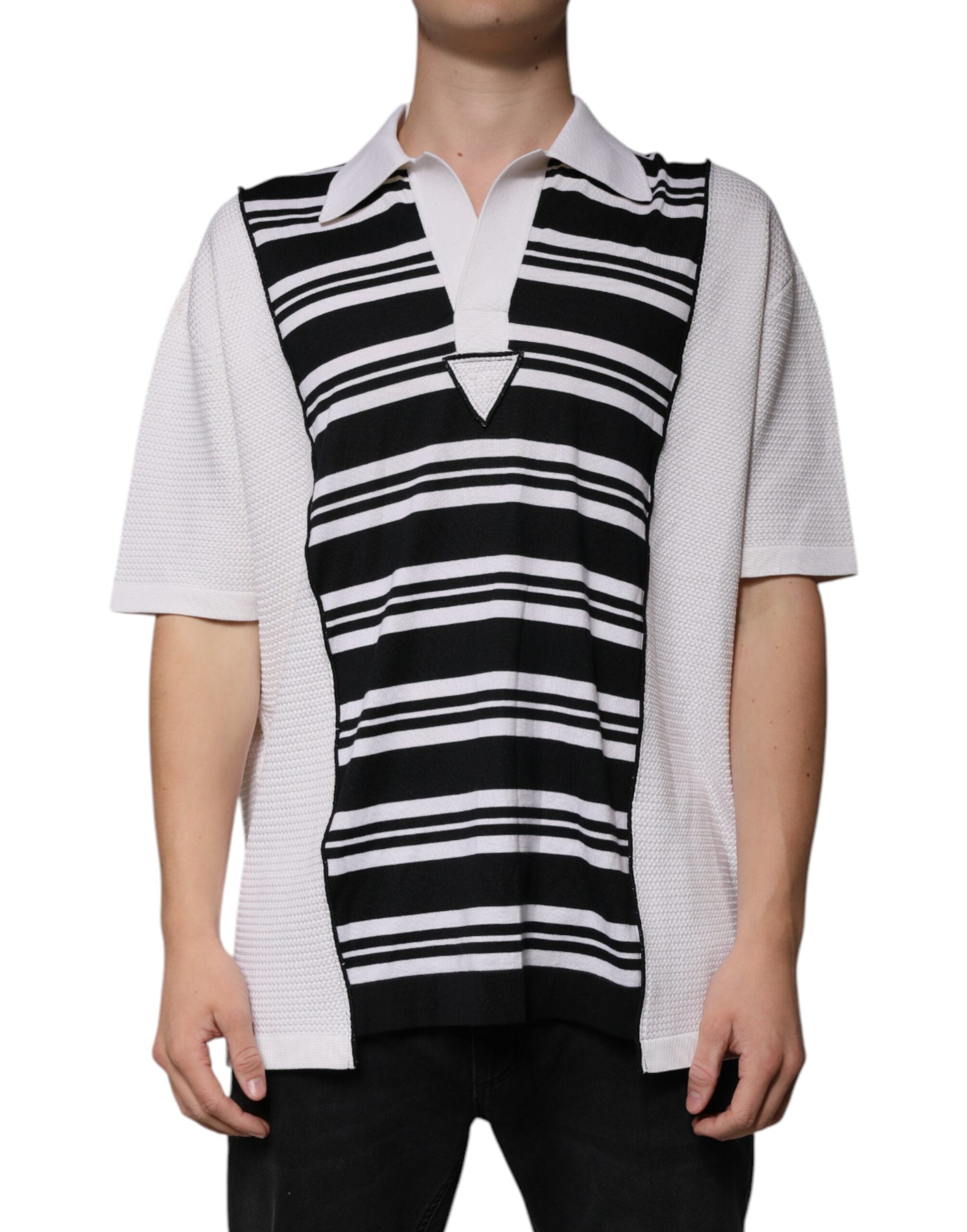 Polo à col et rayures noires et blanches Dolce &amp; Gabbana