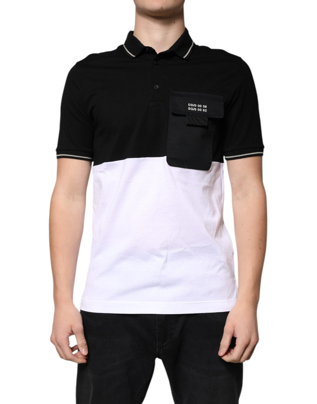 Polo Dolce &amp; Gabbana à manches courtes en coton noir et blanc