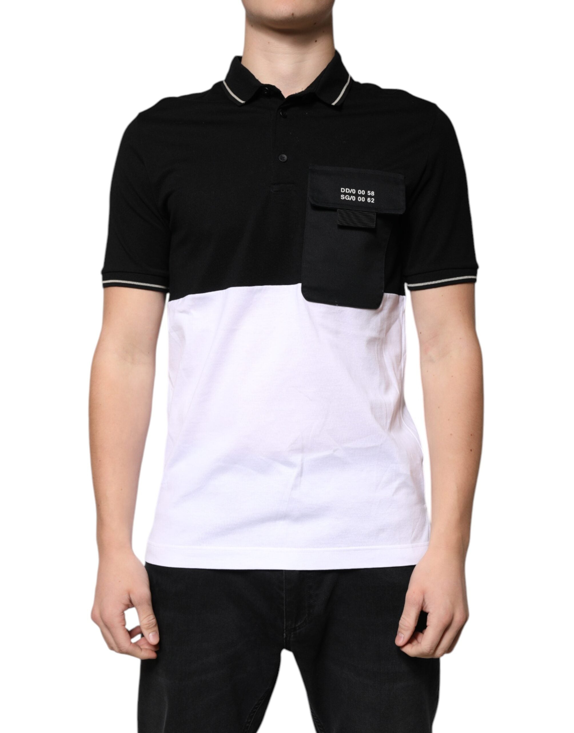 Polo Dolce &amp; Gabbana à manches courtes en coton noir et blanc