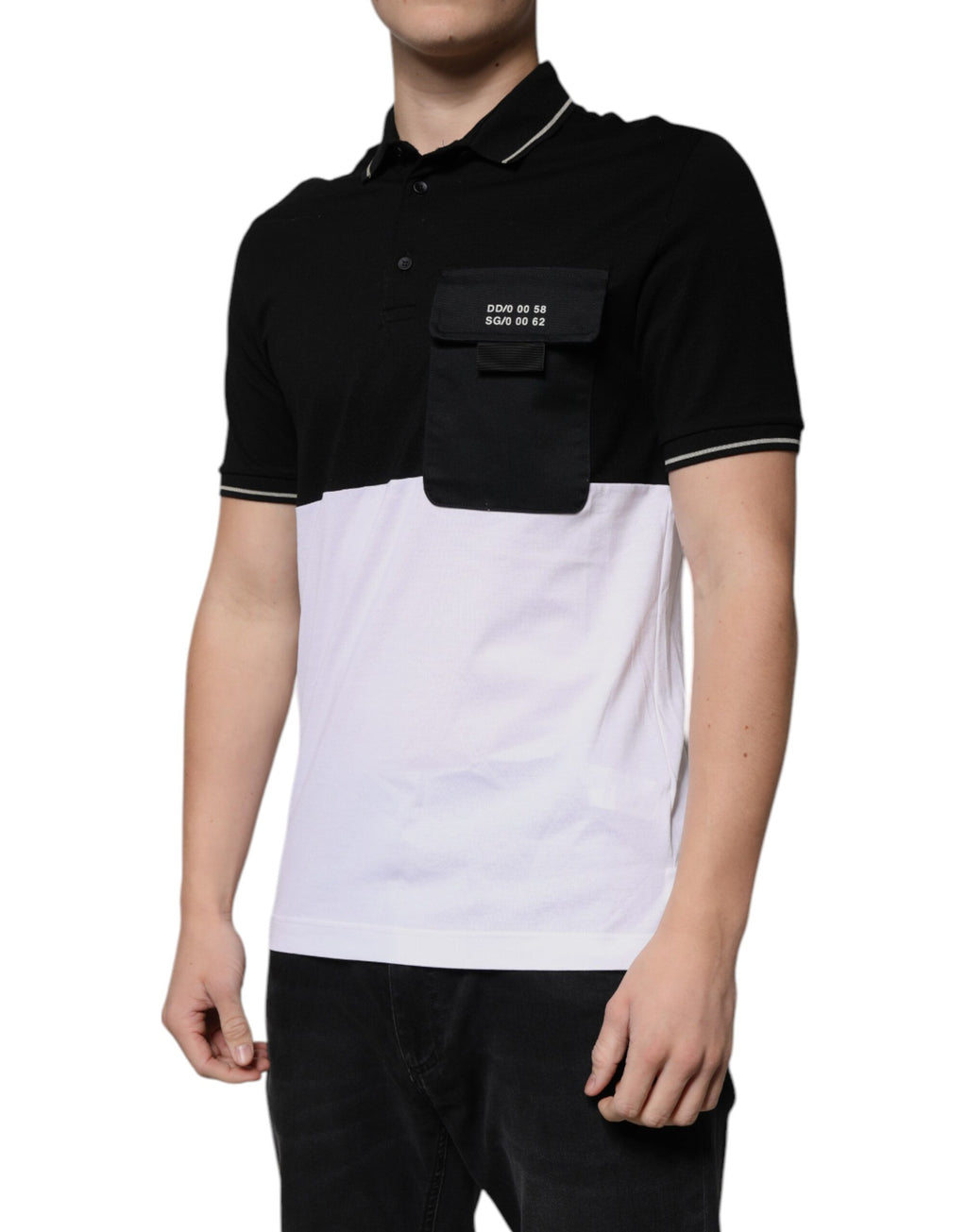 Polo Dolce &amp; Gabbana à manches courtes en coton noir et blanc