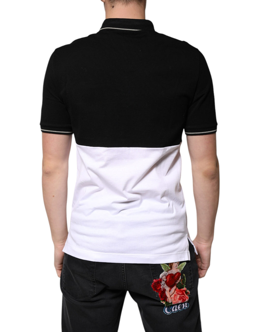 Polo Dolce &amp; Gabbana à manches courtes en coton noir et blanc