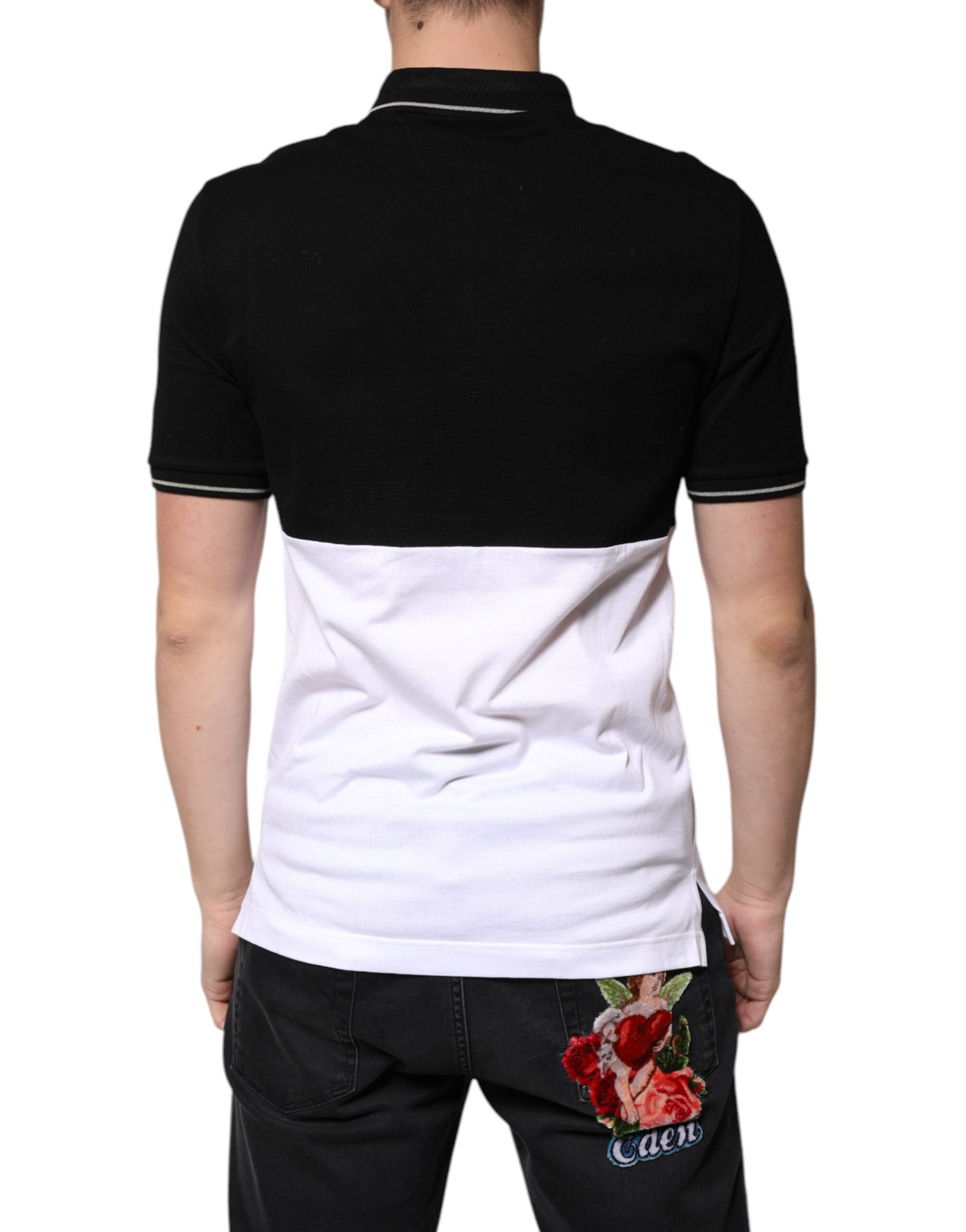 Polo Dolce &amp; Gabbana à manches courtes en coton noir et blanc
