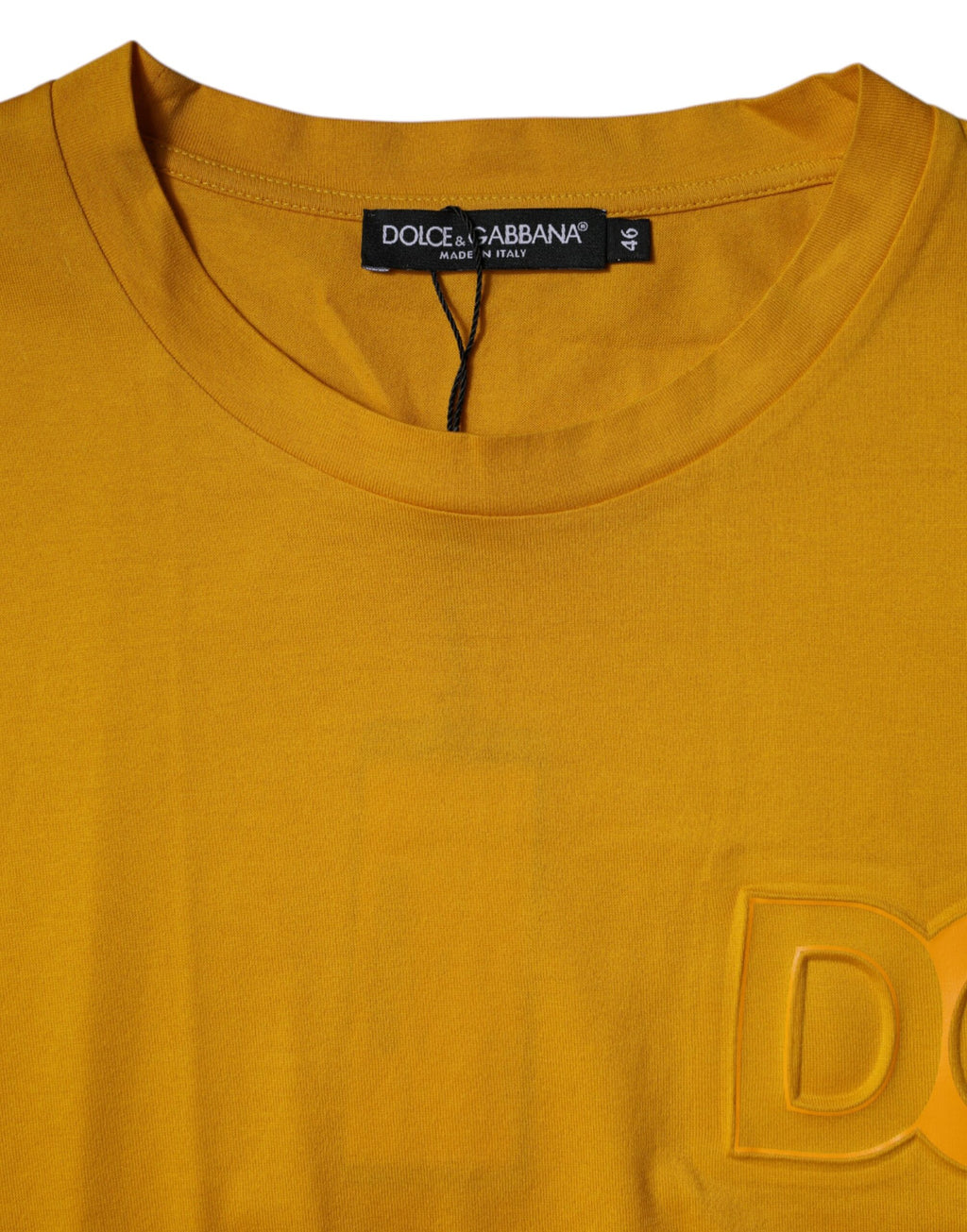 T-shirt à manches courtes et col ras du cou avec logo jaune foncé Dolce &amp; Gabbana