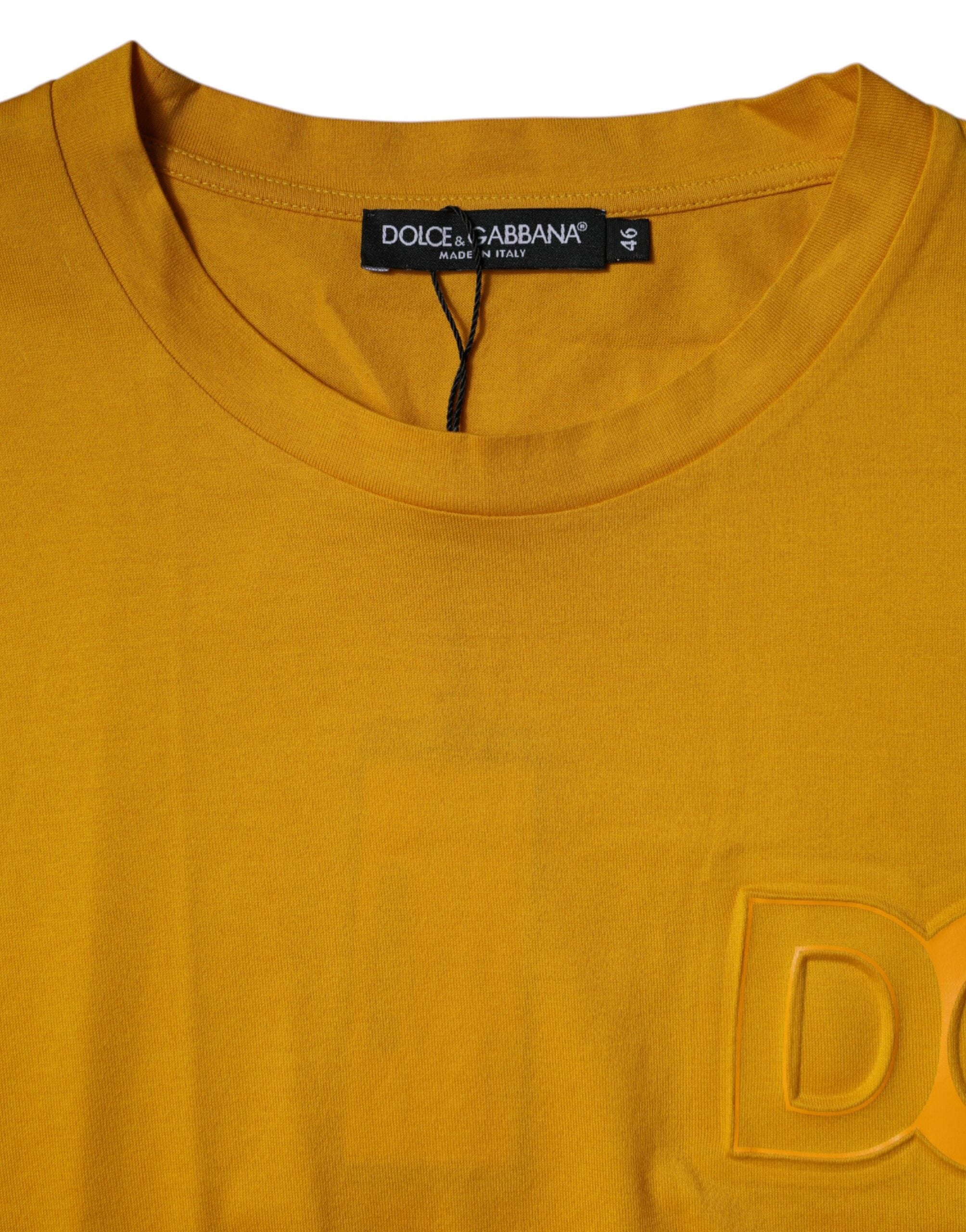 T-shirt à manches courtes et col ras du cou avec logo jaune foncé Dolce &amp; Gabbana