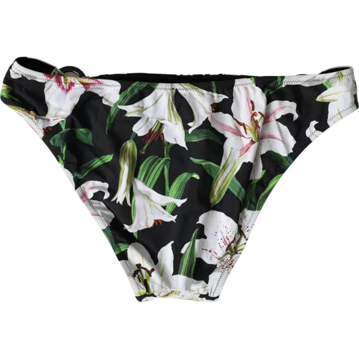 Dolce &amp; Gabbana Schwarzer Lilien-Print Bademode Bottom Beachwear Bikini