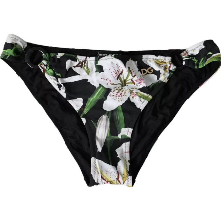 Dolce &amp; Gabbana Schwarzer Lilien-Print Bademode Bottom Beachwear Bikini