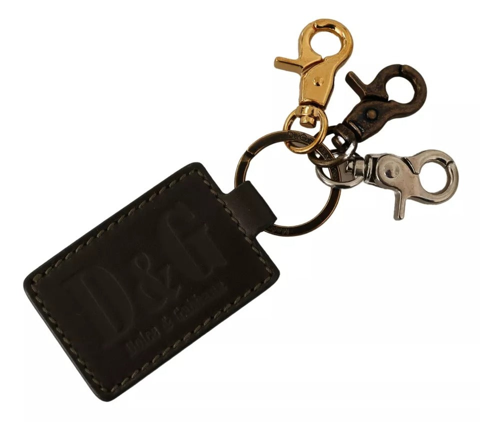 Dolce &amp; Gabbana Schlüsselanhänger mit D&amp;G-Logo aus grünem Leder und Metallring mit Haken
