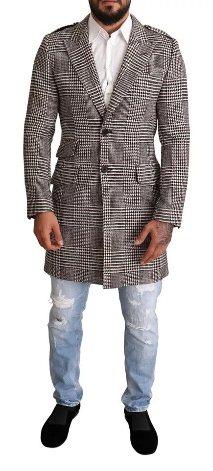 Trench-coat long à carreaux gris Dolce &amp; Gabbana