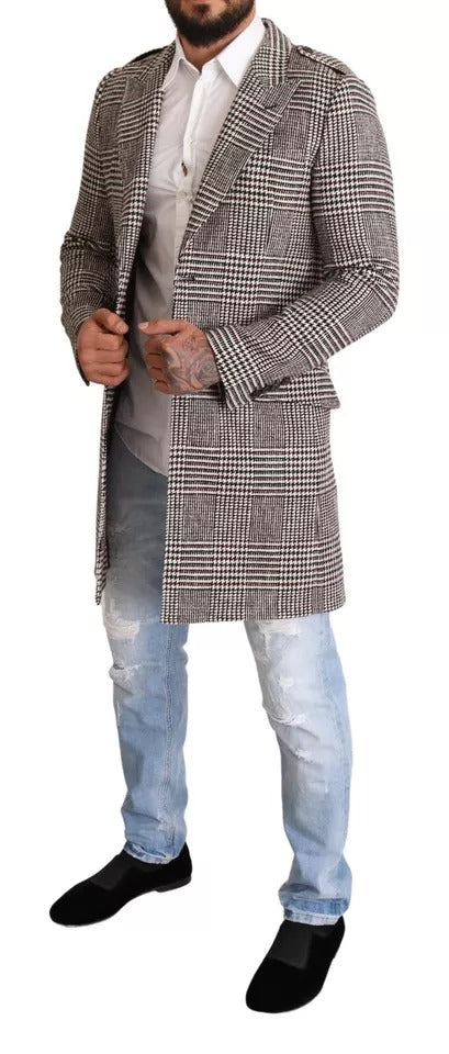 Trench-coat long à carreaux gris Dolce &amp; Gabbana