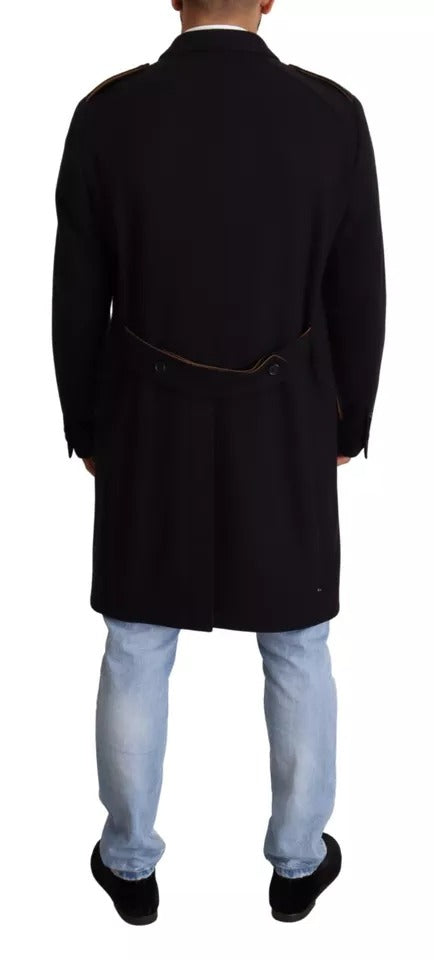 Trench-coat bleu Dolce &amp; Gabbana, veste longue en laine extensible