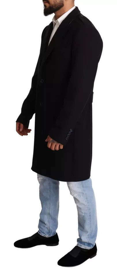 Trench-coat bleu Dolce &amp; Gabbana, veste longue en laine extensible