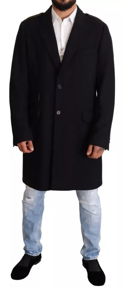Trench-coat bleu Dolce &amp; Gabbana, veste longue en laine extensible