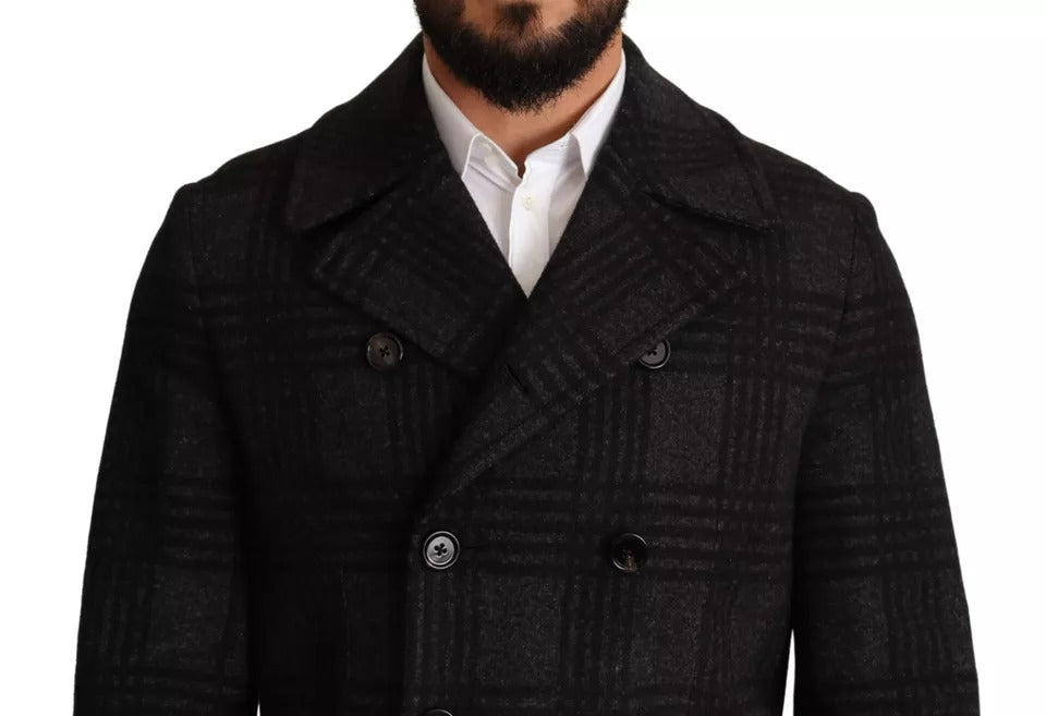 Dolce &amp; Gabbana Trench-coat noir à carreaux en laine