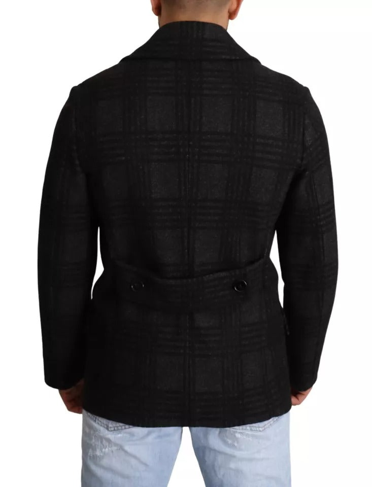 Dolce &amp; Gabbana Trench-coat noir à carreaux en laine