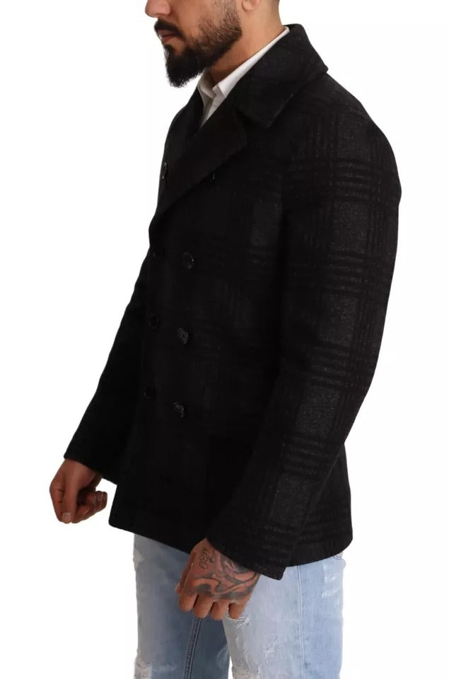 Dolce &amp; Gabbana Trench-coat noir à carreaux en laine