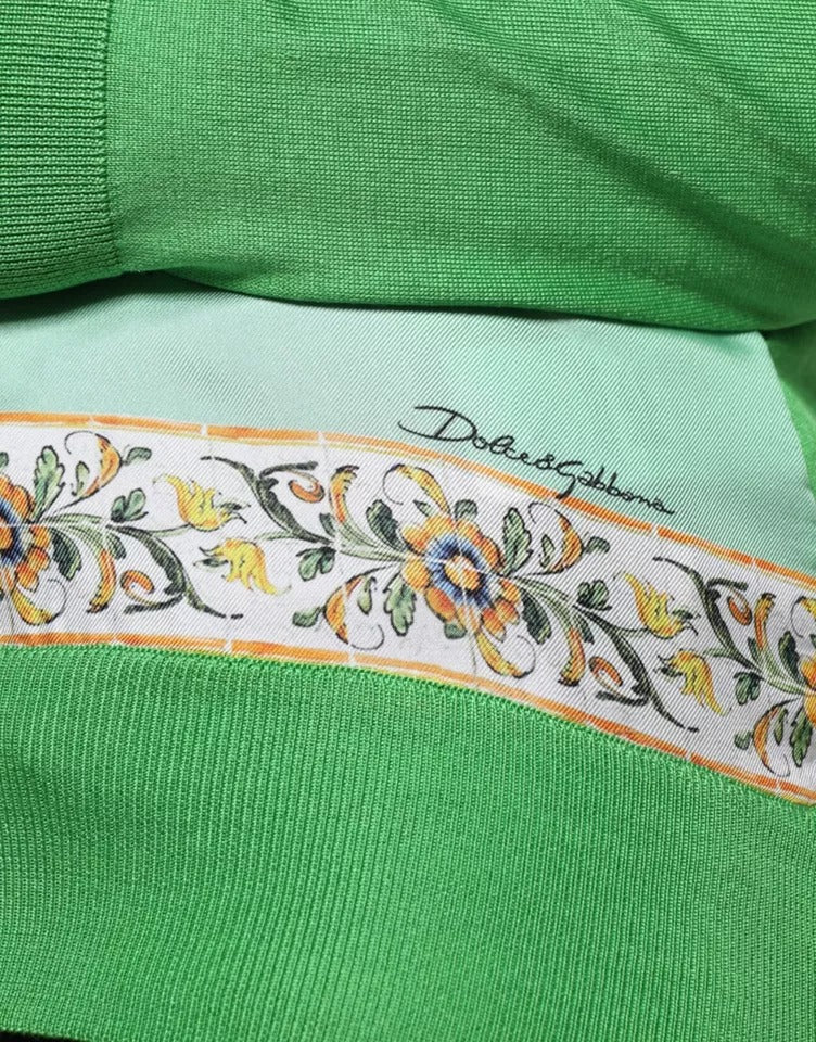 Dolce &amp; Gabbana Grüner Seidenpullover „Granita Al Limone“ mit langen Ärmeln