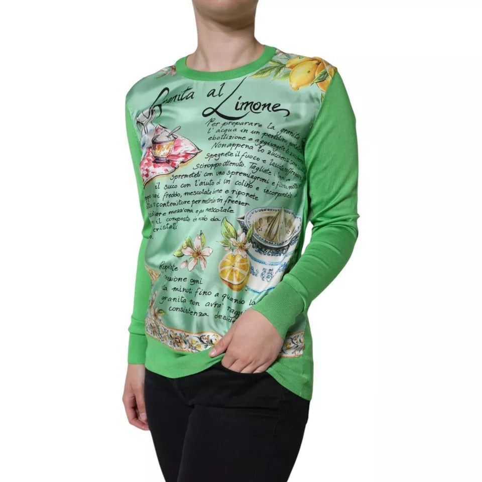 Dolce &amp; Gabbana Grüner Seidenpullover „Granita Al Limone“ mit langen Ärmeln