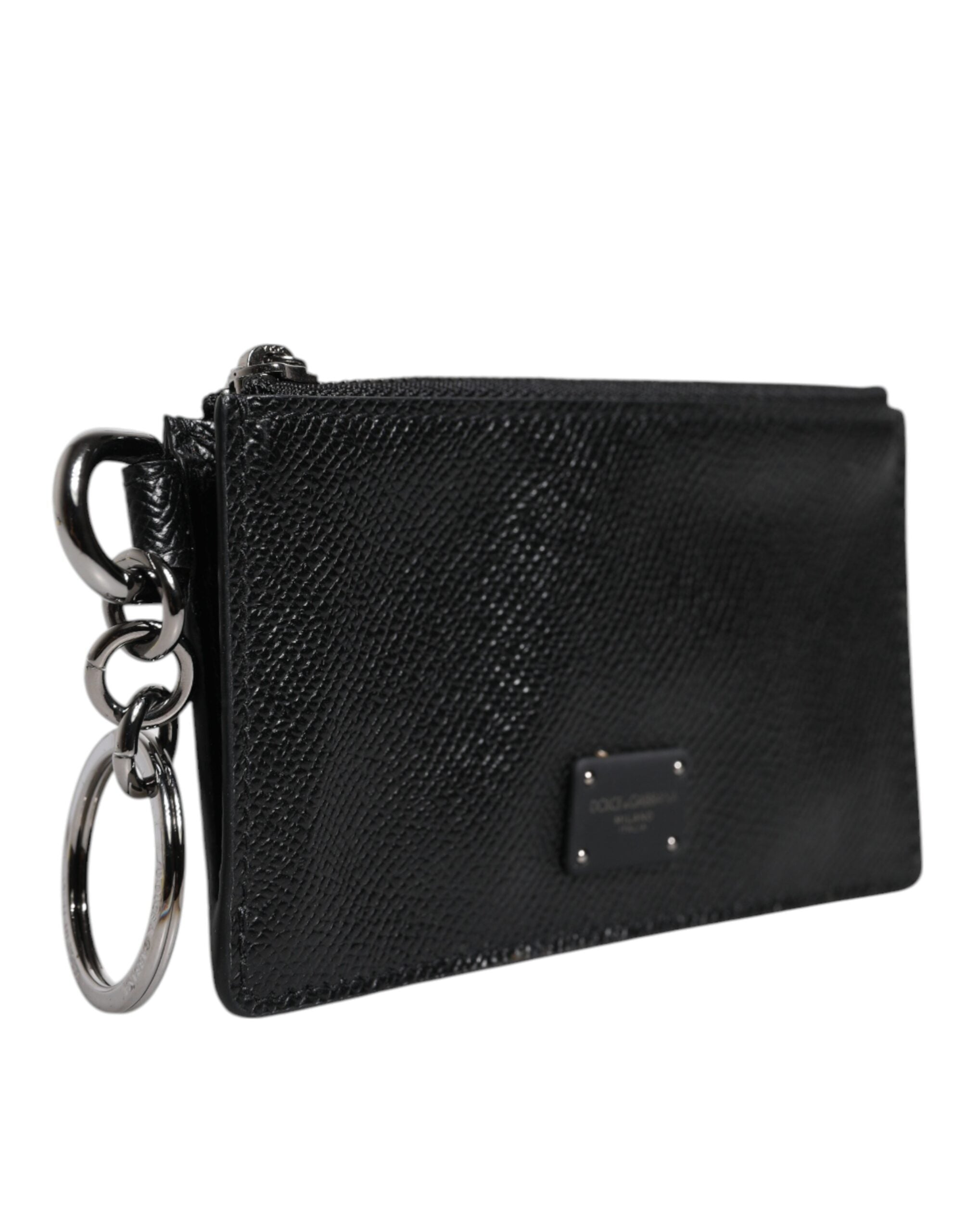 Portefeuille porte-cartes Dolce &amp; Gabbana en cuir de veau noir avec logo DG