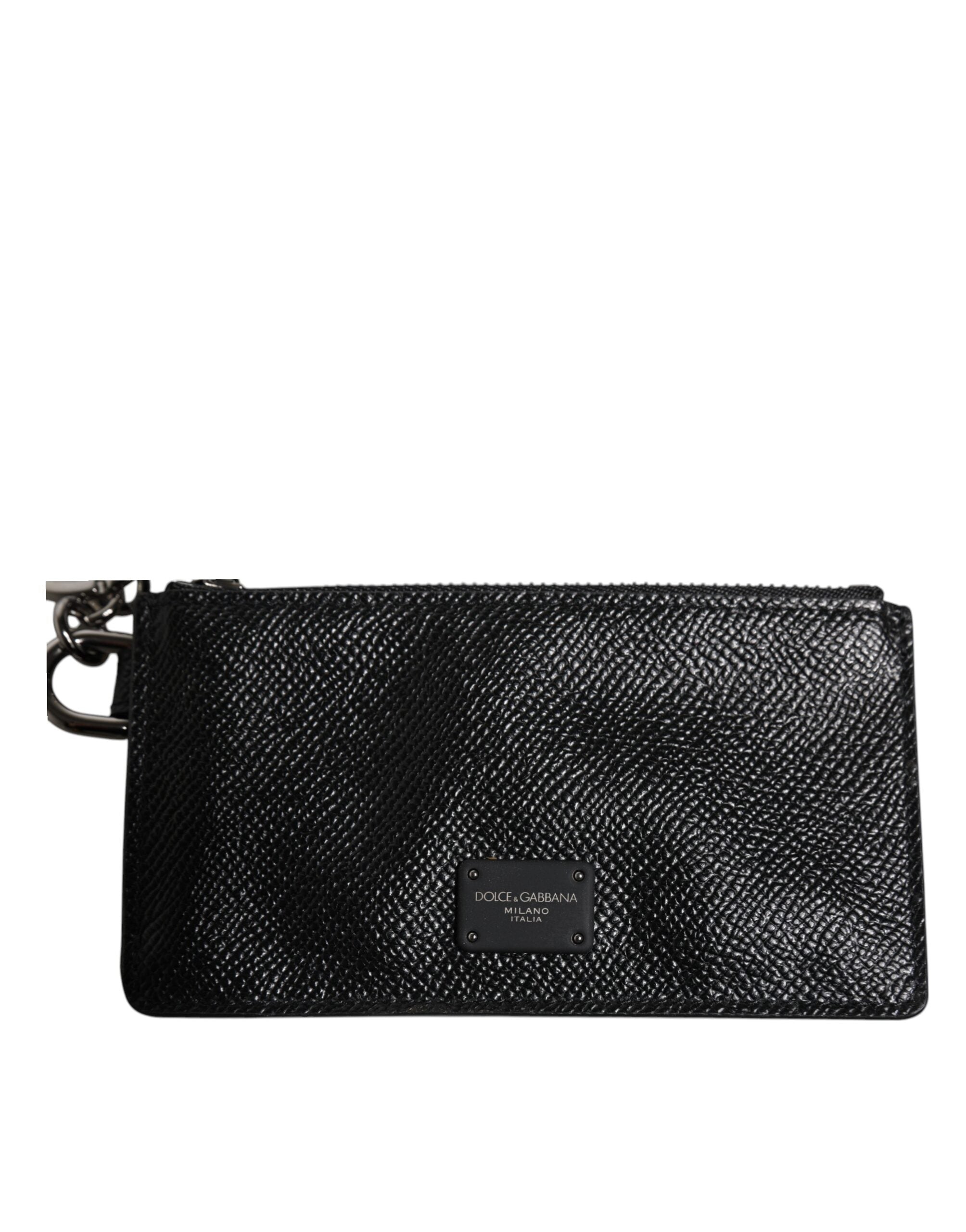 Portefeuille porte-cartes Dolce &amp; Gabbana en cuir de veau noir avec logo DG
