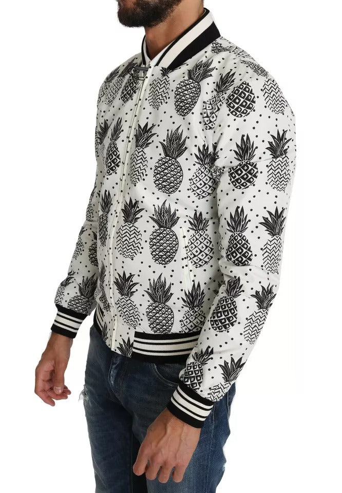 Dolce &amp; Gabbana Blouson Bomber Ananas Blanc Noir